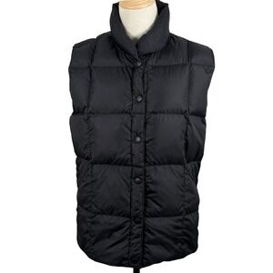 Lands End S 6-8 Puffer Vest Black Goose Down Quilted Snap Front Gorpcore Retro